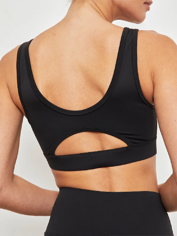 Lime Swift Sports Bra for Ease -Cut Out Scoop Bra in Diamond Compression - Black