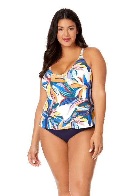 Rose Pulse Sports Tank Top for Dryness -ANNE COLE RIVIERA FLORAL PLUS SIZE EASY TRI TANKINI TOP