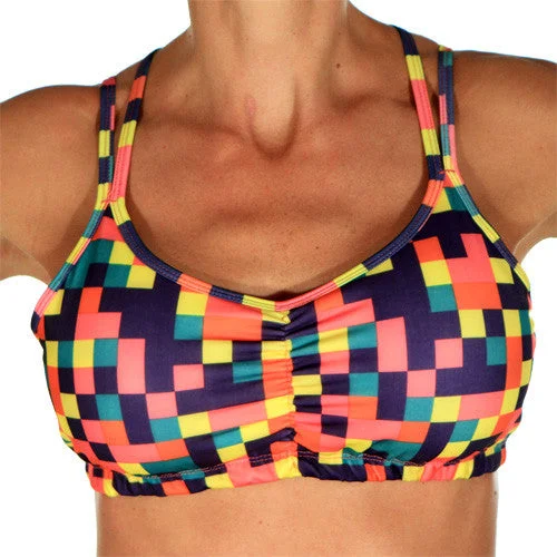 Sapphire Line Sports Bra for Hiking -Colorblock Strappy Top Sports Bra