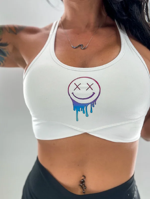 Forest Strong Sports Bra for Versatility -Salty Savage Ladies "Gradient Drip OG Smile" V Cut Sports Bra