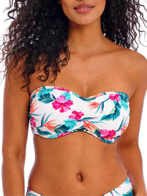 Tri-flow swimwear -Palm Paradise Bandeau Bikini Top - White