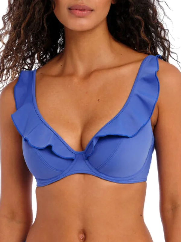 Long-flow swimwear -Jewel Cove High Apex Bikini Top - Plain Azure