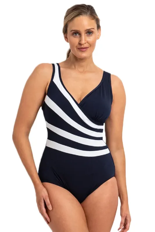 Forest Tall Sports Tank Top for Length -Pool Proof Vogue Fan Splice Tank One Piece - Navy