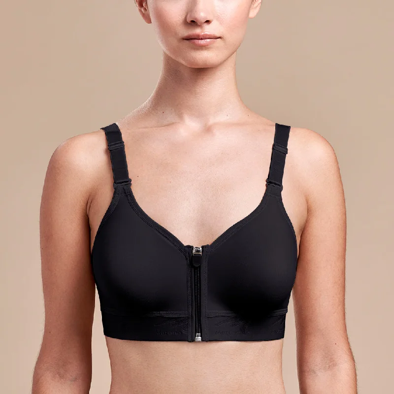 Chill Fit Sports Bra for Rest -Caress™ Ultra-Low Coverage Pocketed Zip-Front Bra - Style No. CAR-B09Z-01, CAR-B09Z-10, CAR-B09Z-11 - Black