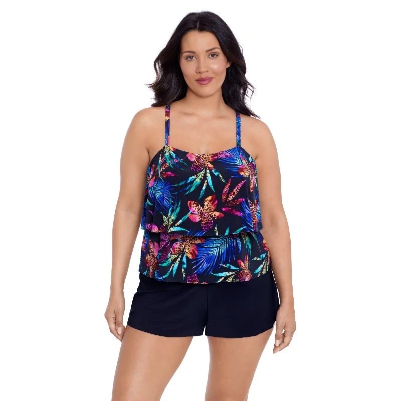 Lounge-fit swimwear -TRIMSHAPER ROXY ROMPER SUIT - LEOPARD LILY PRINT