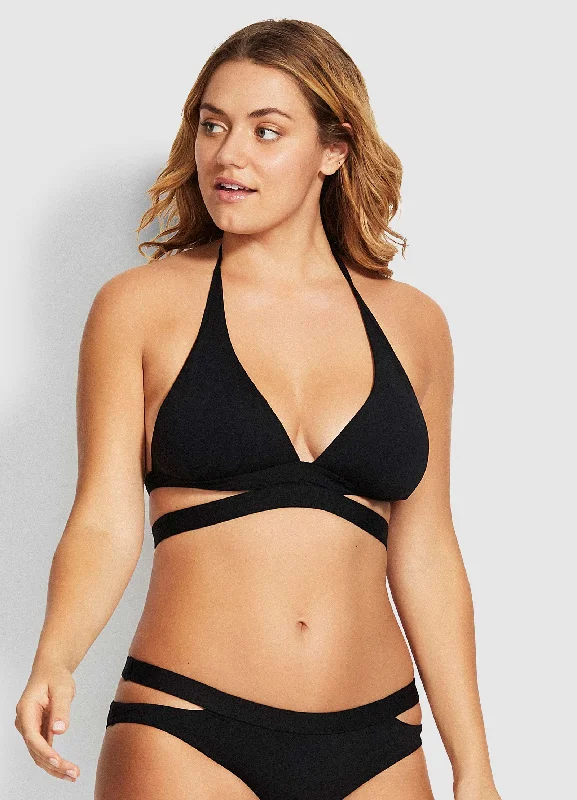 Resort-core swimwear -Active Halter Bikini Top - Black