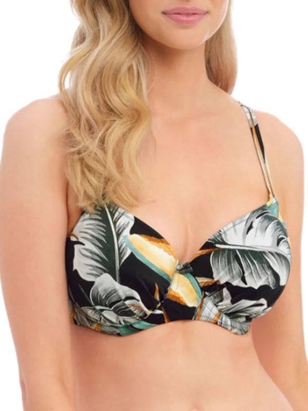 Black flow swimwear -Bamboo Grove Gathered Full Cup Bikini Top - Jet