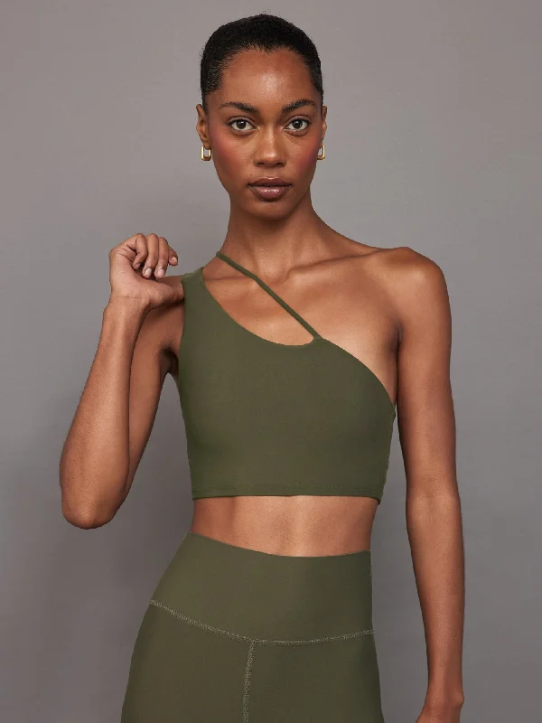 Lilac Slim Sports Bra for Design -One Shoulder Convertible Bra Top in Melt - Olive