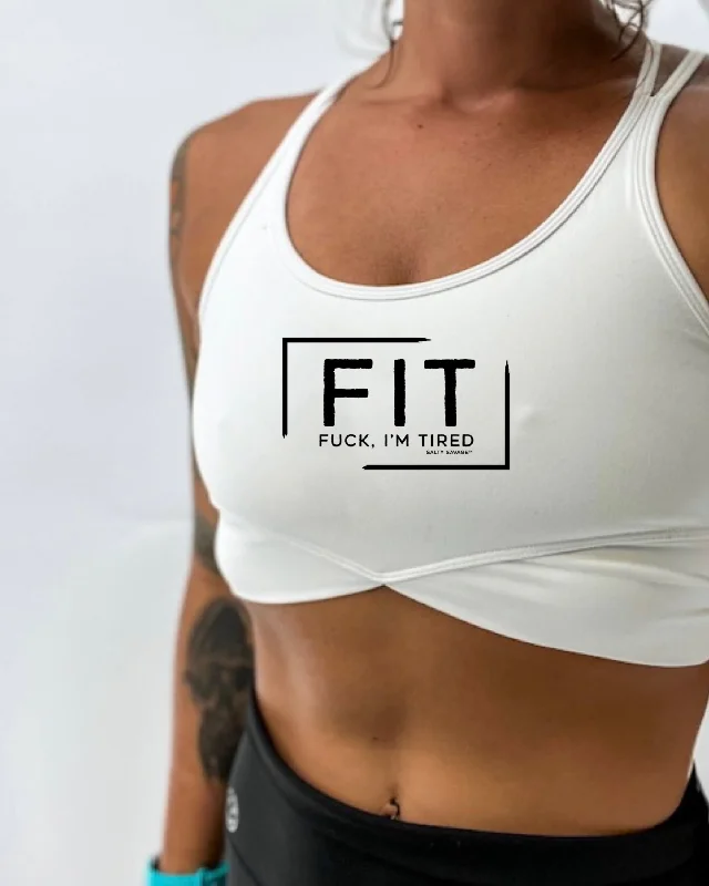 Burgundy Grip Sports Bra for Edge -Salty Savage Ladies "FIT Fuck, I’m Tired" V Cut Sports Bra