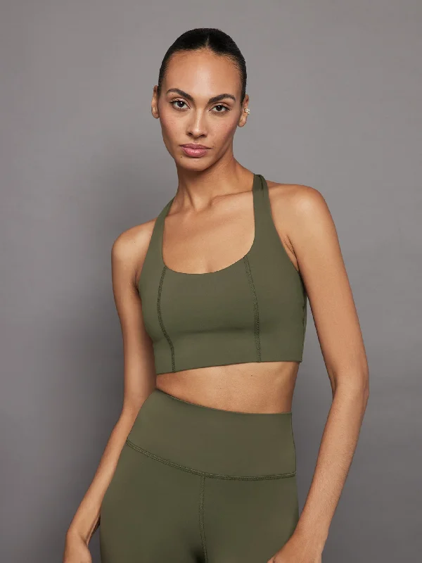 Lilac Smooth Sports Bra for Light -T Back Bra in Diamond Compression - Olive