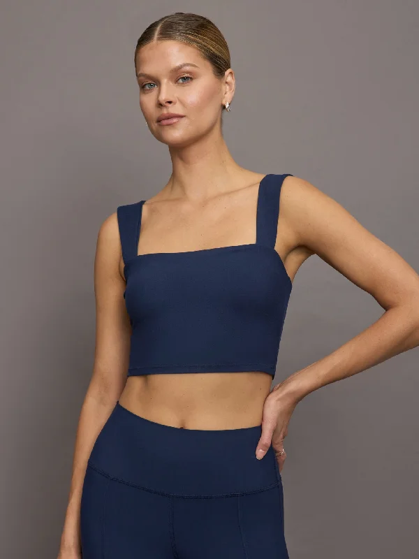 Cross Lilac Sports Bra for Design -Square Neck Bra Top in Melt - Navy Blazer