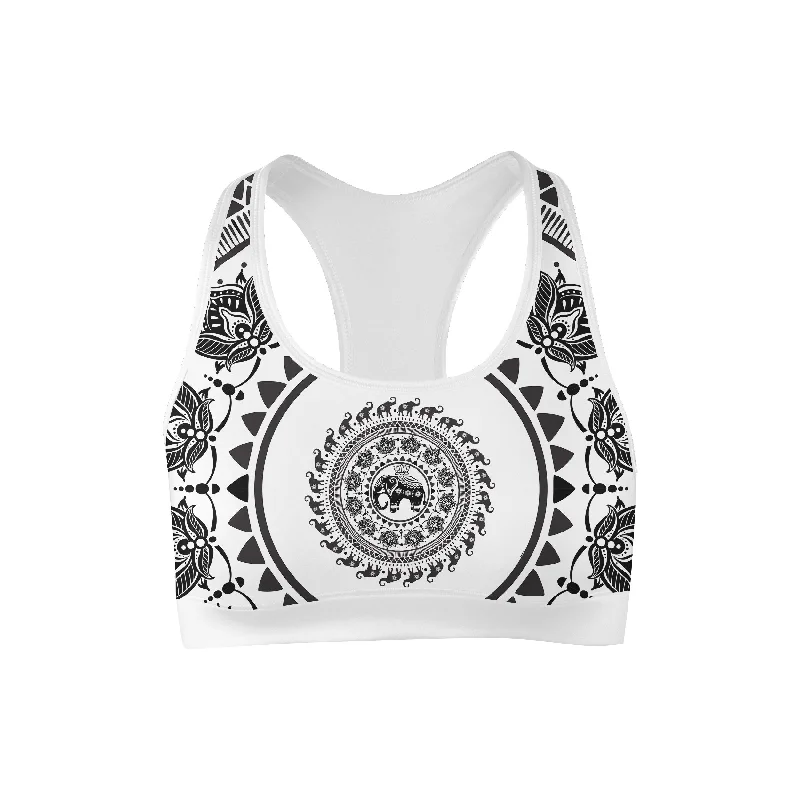 Sapphire Plus Sports Bra for Hiking -Elephant Sun Mandala v2 Sports Bra