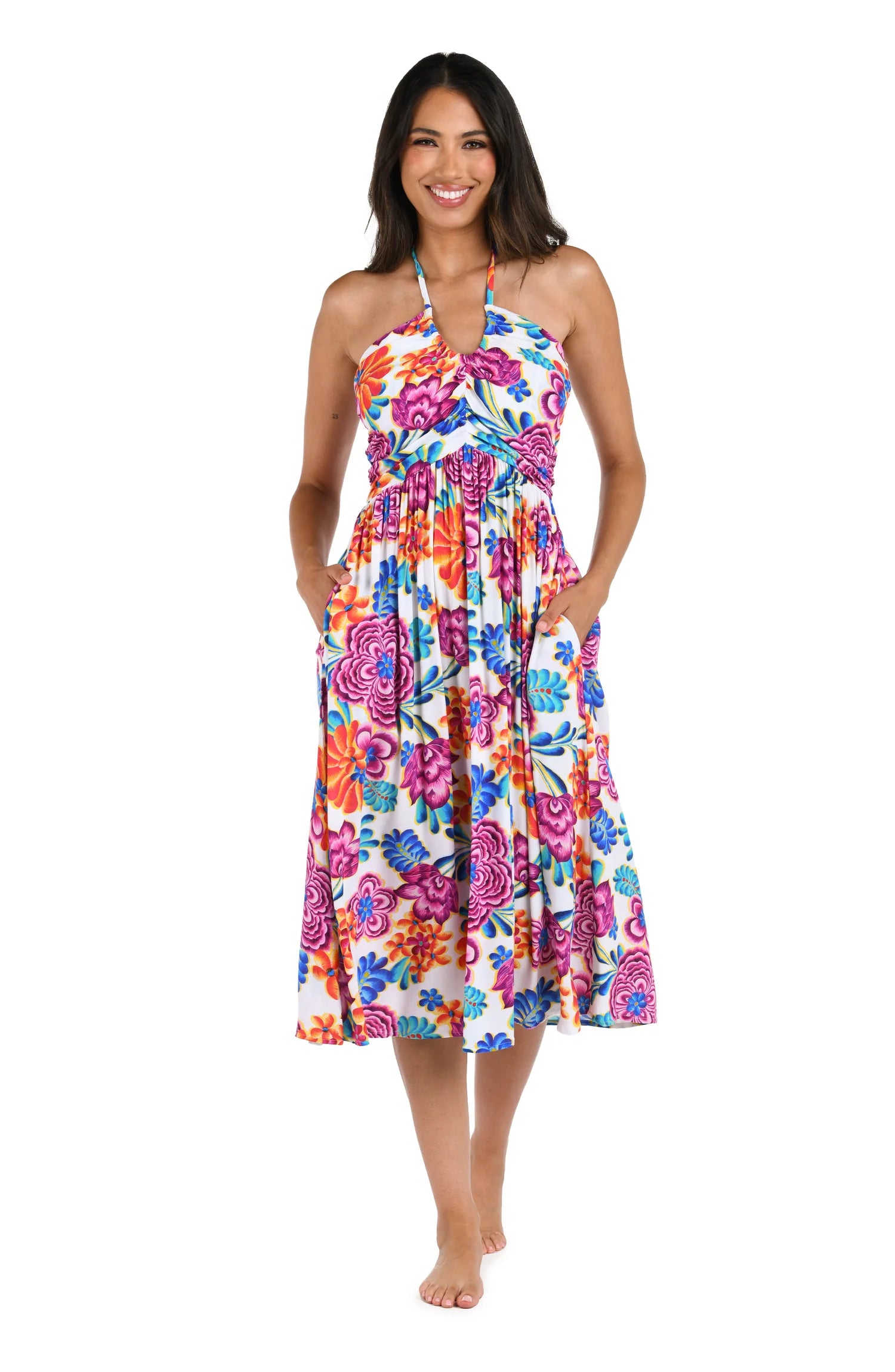 Blue vent swimwear -La Blanca Flor De Paradiso Halter Midi Dress Cover Up