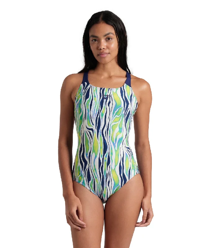 Forest Plush Sports Bra for Smoothness -Zebra Stripes Pro Back Swimsuit - Multi/Navy