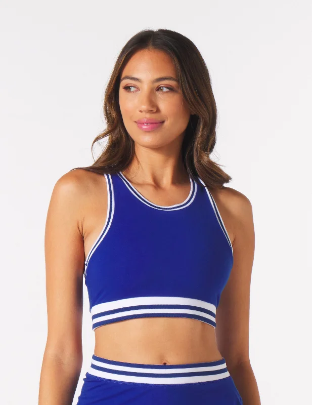 Lime Cross Sports Bra for Sleekness -Socialite Bra: Monaco Blue/White