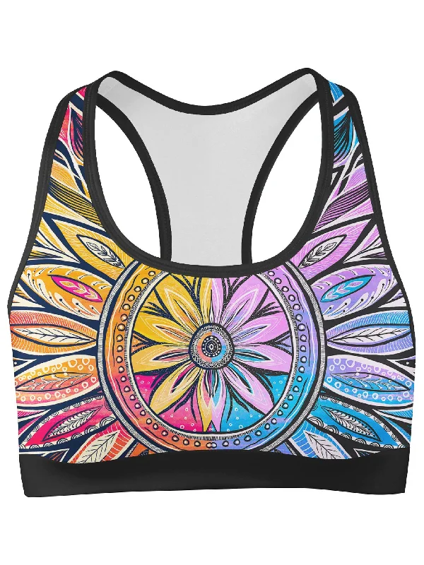 Amber Vent Sports Bra for Light Wear -Sun & Moon-Ray Mandala Sports Bra