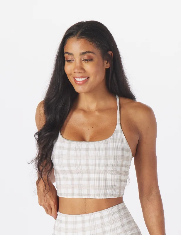 Slate Dry Sports Bra for Motion -Pure Bra: Linen Madras Plaid