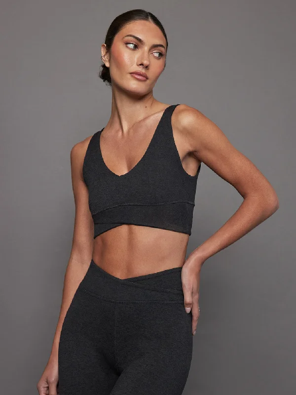 Padded Forest Sports Bra for Cushion -Wrap Bra in Heather Melt - Charcoal Heather