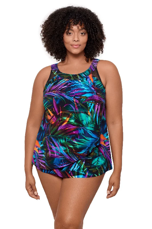 Aqua Amber Sports Tank Top for Air -Miraclesuit Plus Palma Paradise Ursula Black Tankini Top