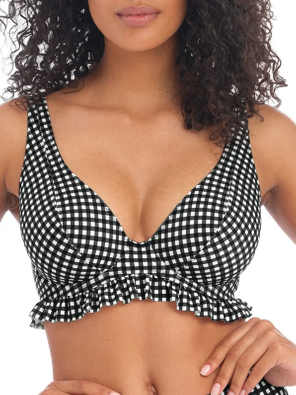 Stretch-chic swimwear -Check In High Apex Bikini Top - Monochrome