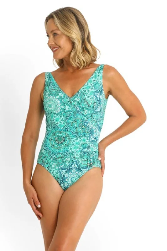 Knot-core swimwear -Jantzen Chantille Gathered Surplice One Piece - Green