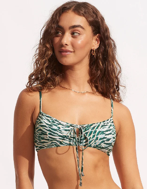 Lime Cross Sports Bra for Daily -Wild at Heart Drawstring Bralette Bikini Top - Evergreen