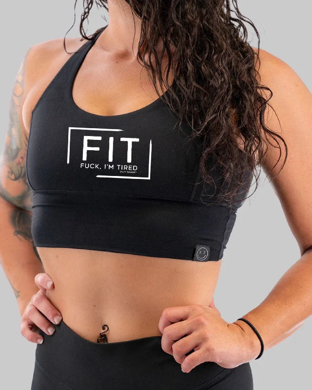 Amber Lock-In Sports Bra for Crossfit -Salty Savage Ladies "FIT Fuck, I’m Tired" X Back Longlne Sports Bra | Cocoa Beach Performance