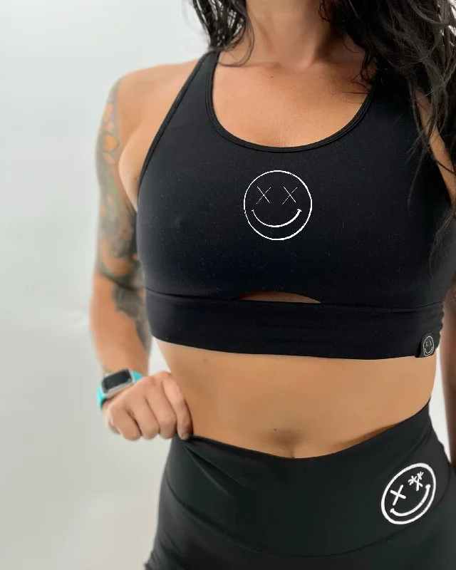 Amber Bounce Sports Bra for Contrast -Salty Savage Ladies “OG Smile” Peekaboo Sports Bra | Cocoa Beach Performance