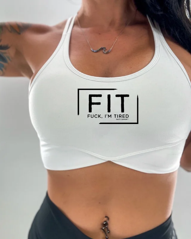 Slate Dual Sports Bra for Weights -Salty Savage Ladies "FIT Fuck, I’m Tired” V Cut Sports Bra