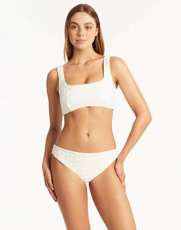 Lime Chill Sports Bra for Minimal -Oceano Low Square Neck Bralette Top by Sea Level - White