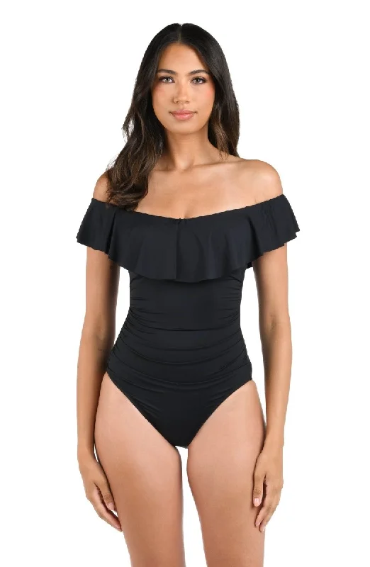 Short-flow swimwear -LA BLANCA OFF THE SHOULDER MAILLOT