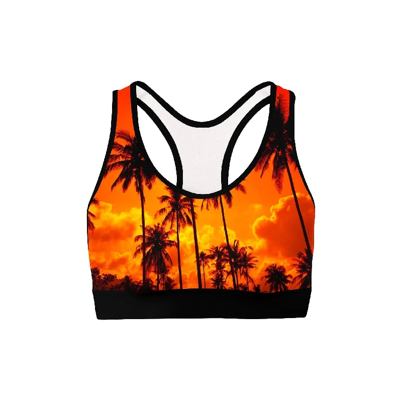 Forest Strong Sports Bra for Stability -Palm Tree Sunset Sports Bra