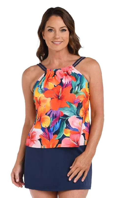 Aqua Even Sports Tank Top for Confidence -MAXINE HIBISCUS HI NECK TANKINI