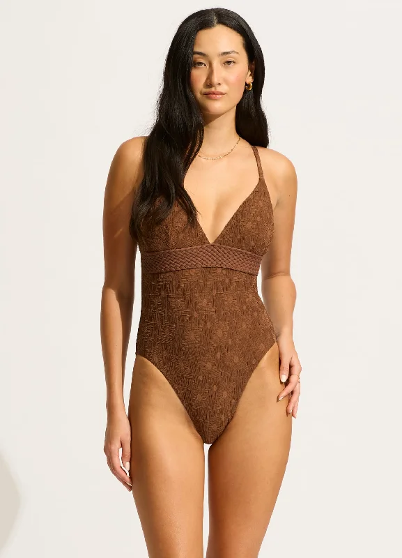 Sport-sleek swimwear -Marloe V Neck One Piece - Tiramisu