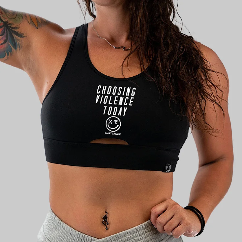 Cobalt Flow Sports Bra for Luxury -Salty Savage Ladies “Choosing Violence Today” Peekaboo Sports Bra | Cocoa Beach Performance