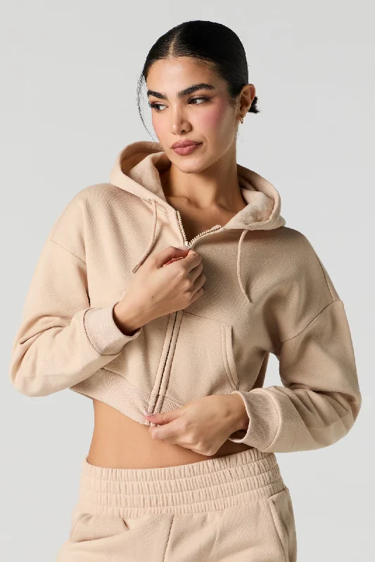 Sapphire Plus Sports Top for Curves -Active Cropped Zip-Up Fleece Hoodie