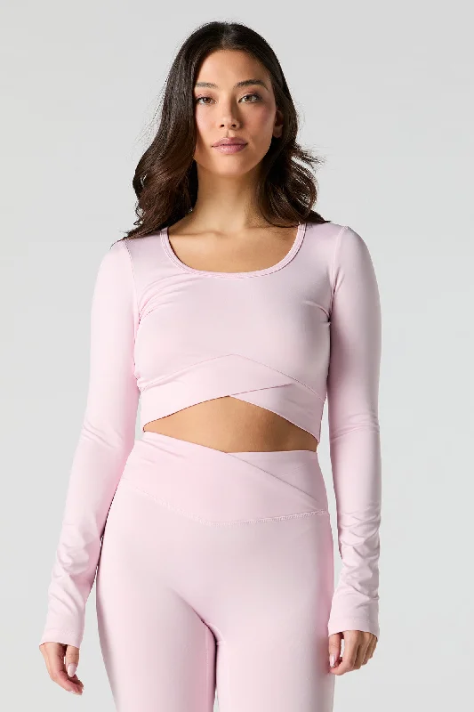 Lime Lilac Sports Top for Sleekness -Active Criss Cross Hem Long Sleeve Top