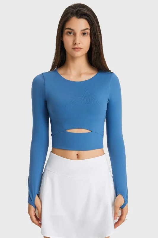 Lilac Sleek Sports Top for Design -Cutout Long Sleeve Cropped Sports Top