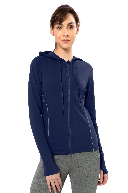 Rose Slate Sports Top for Flair -Flaunt Hoodie Full Sleeve Active Jacket - Medieval Blue