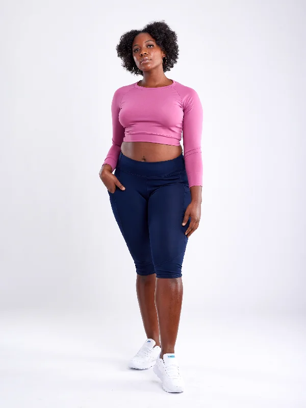 Burgundy Stretch Sports Top for Athletes -Long-Sleeve Crop Top