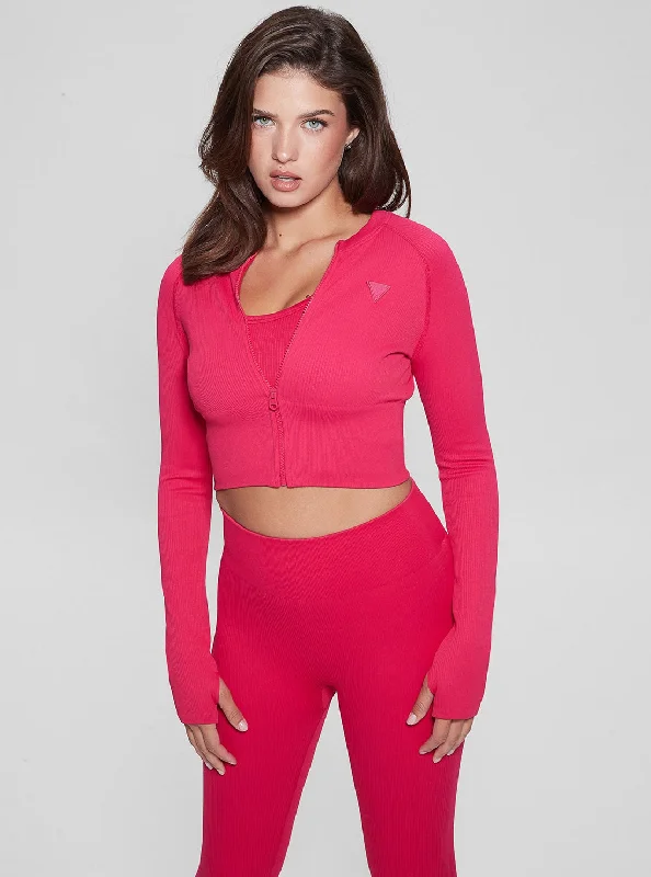 Aqua Hard Sports Top for Cycling -Pink Rib Seamless Active Crop Top