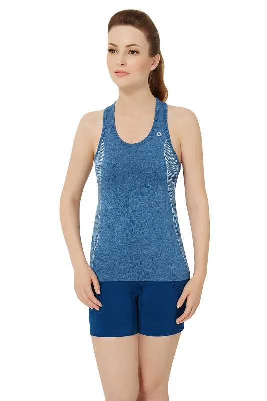 Amber Aqua Sports Top for Contrast -Half Sleeve Criss-cross Back Sports Cami - Poseidon