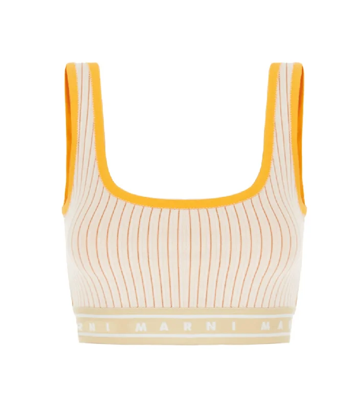 Gym Breeze Sports Top for Workouts -Striped cotton knit crop top in orange