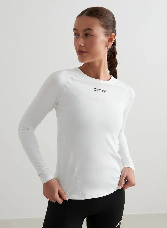 Aqua Amber Sports Top for Teens -White Soft Basic Long Sleeve