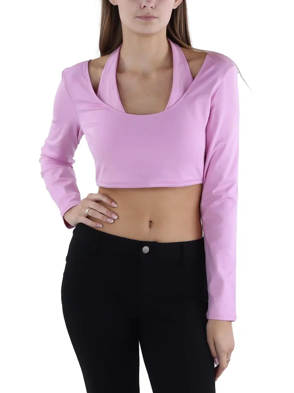 X-Air Sports Top for Support -Womens Halter Long Sleeve Crop Top